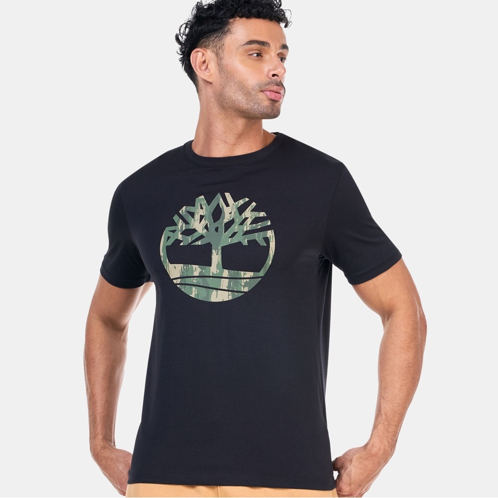 Timberland Men’s Kennebec River Camo Tree Logo T-Shirt‎ – Black 🌲